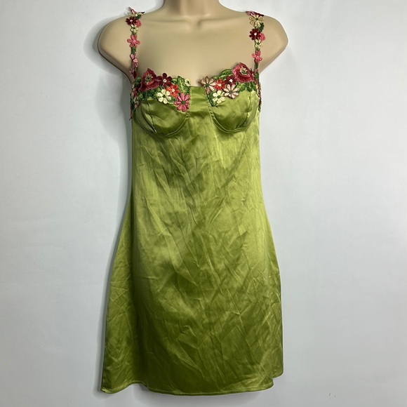 Unbranded silky floral embellished lingerie Y2K dress - Picture 1 of 4